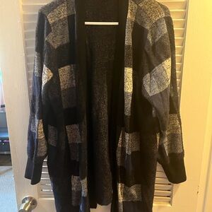 Lane Bryant Black and Gray long open Knit Cardigan